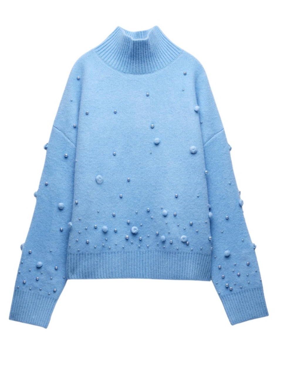 ZARA Sky Blue Bobble Knit Turtleneck Sweater